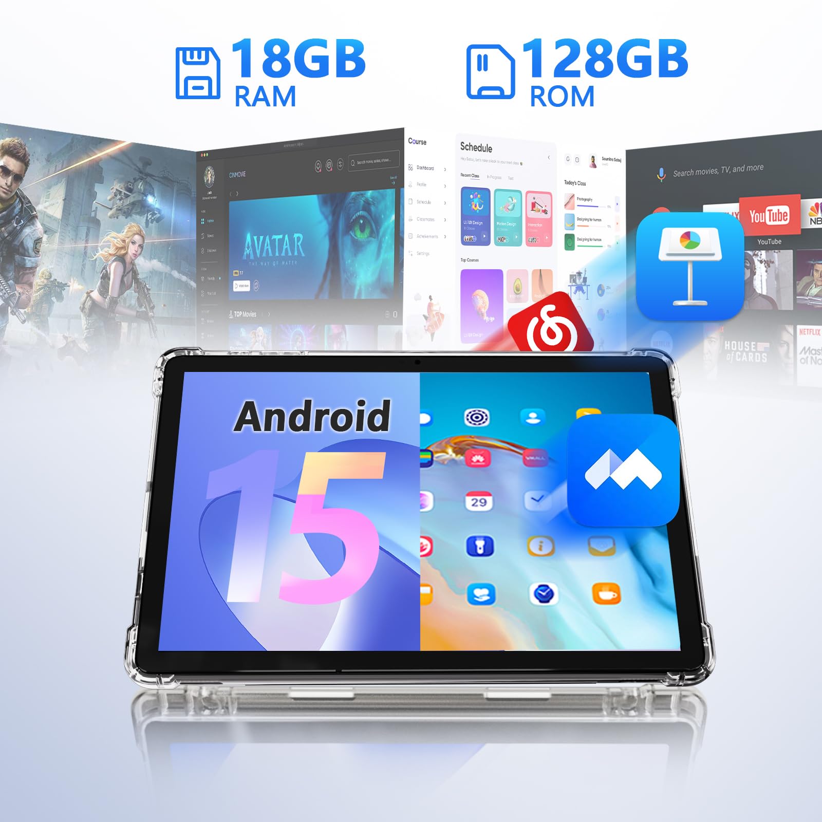 Amazon.com : 11 inch 2 in 1 Tablet, 18GB + 128GB, Android 15