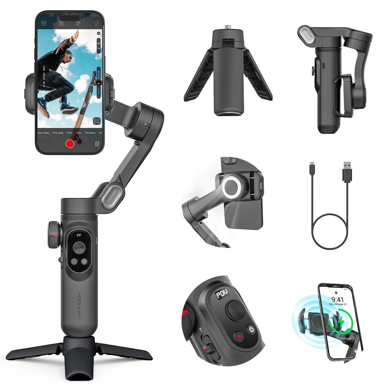 Amazon.co.jp: AOCHUAN SMART X PROスマホジンバル折りたたみ式手持