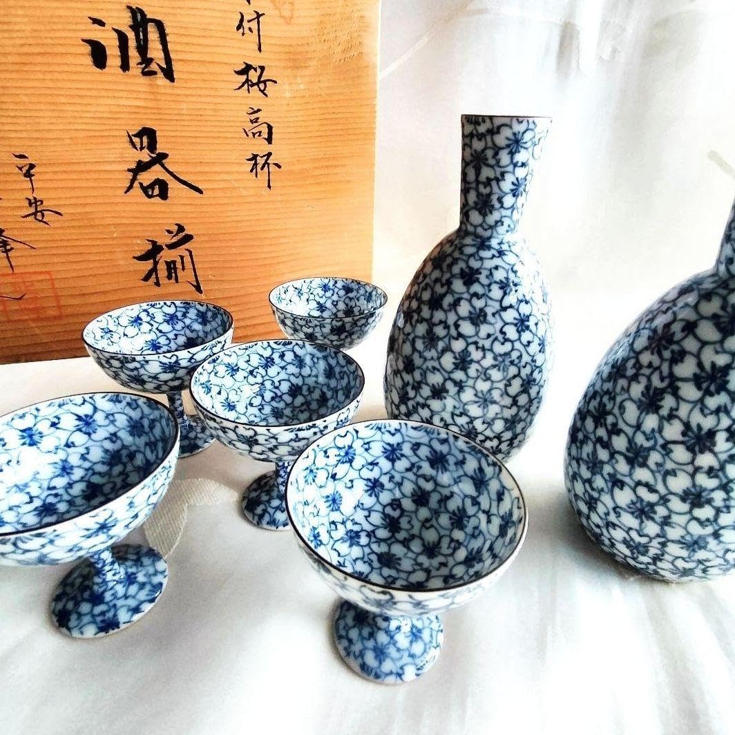 京焼 手描白刷毛椿画酒器揃 京焼 手描白刷毛椿画 酒器揃 京焼手描白