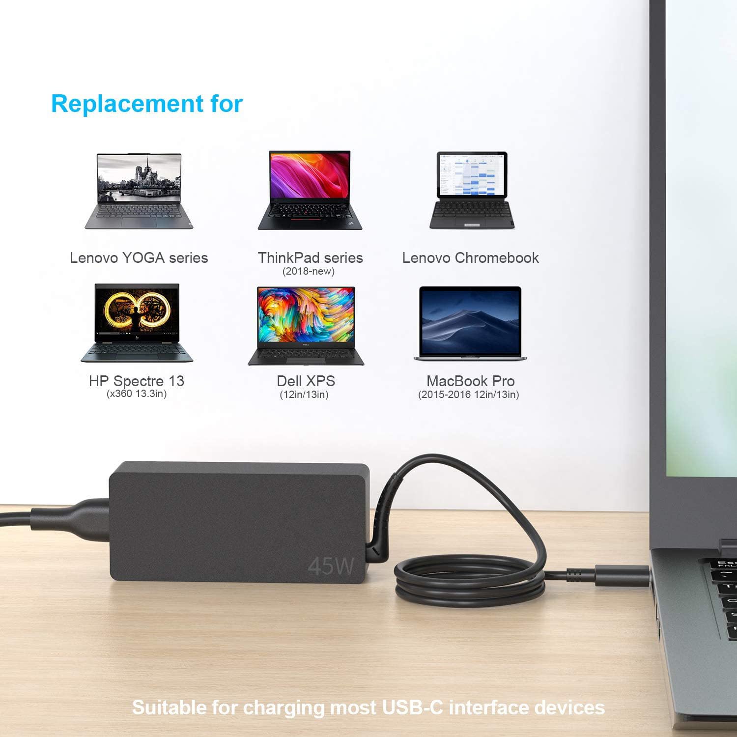 Amazon.com: 45W USB-C Charger for Lenovo 300e Chromebook 2nd Gen