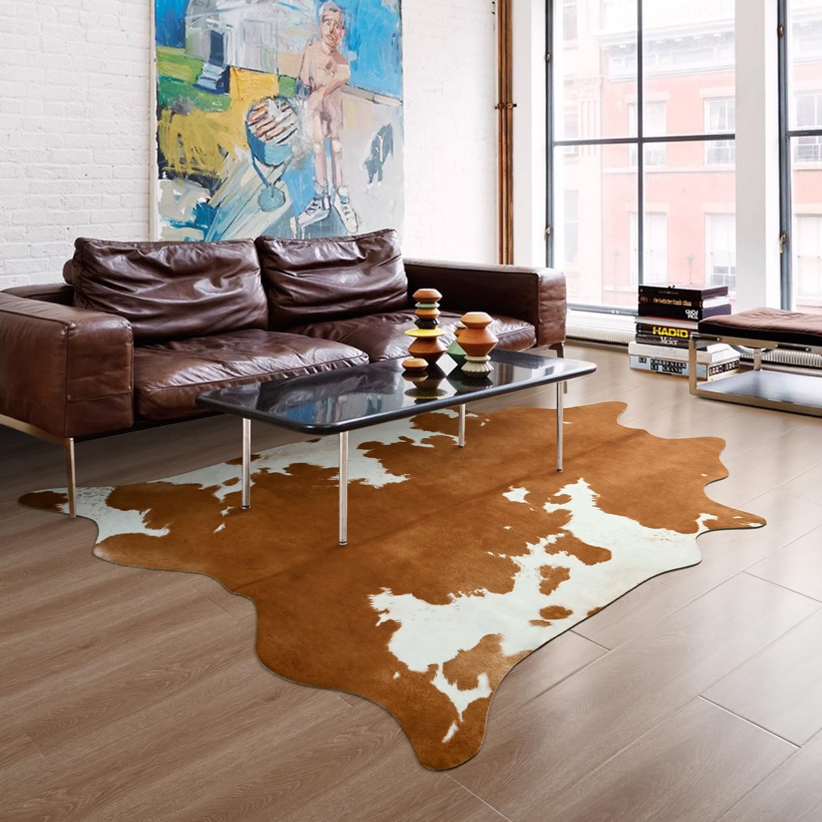 Amazon | DweIke プレミアムフェイクカウハイドラグ牛革エリアラグ