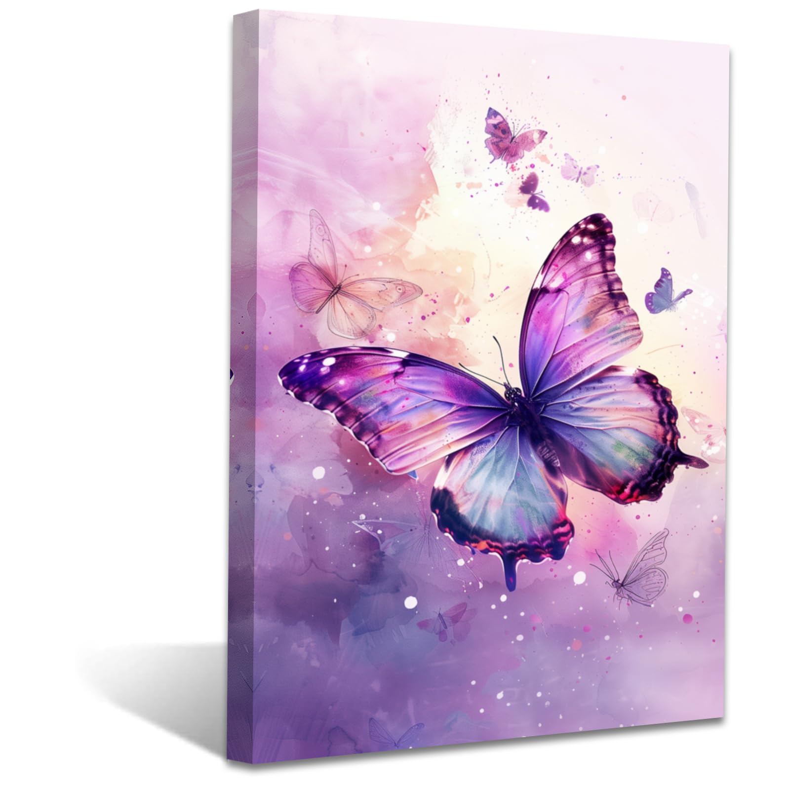 Amazon.co.jp: AWPANERAR 蝶 キャンバス ウォールアート 紫 蝶 絵画