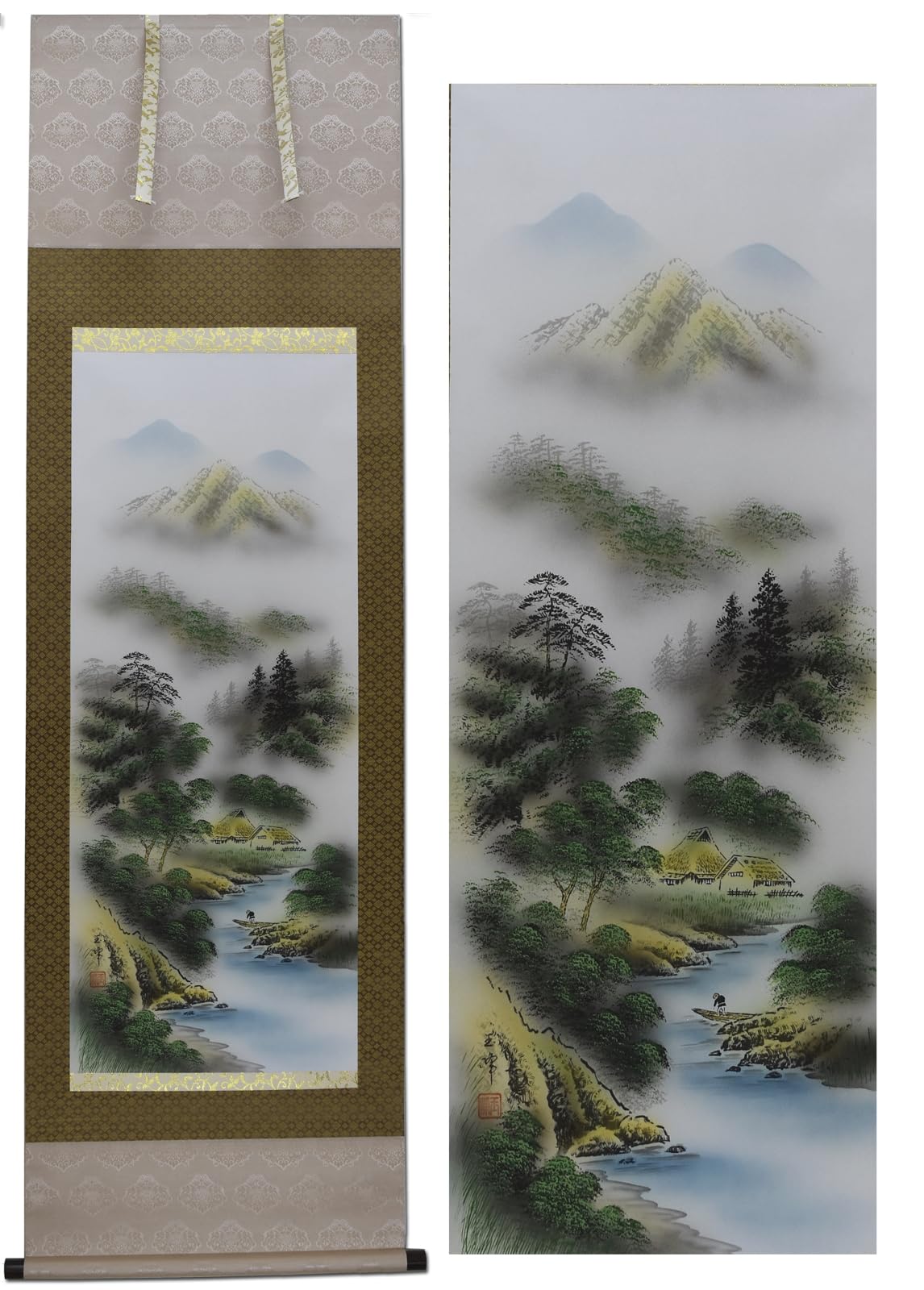 Amazon.co.jp: 掛け軸 彩色 山水 玉峰 掛け軸総本家 尺五 標準サイズ