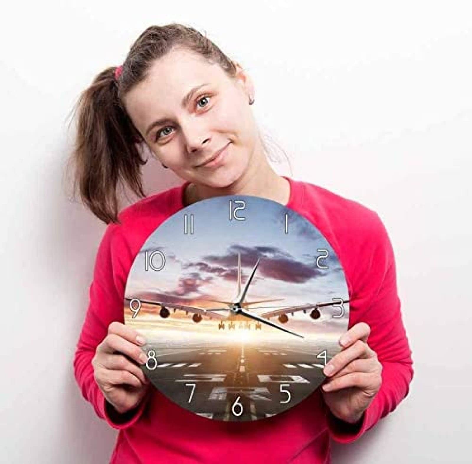 Amazon.co.jp: 壁掛け時計 滑走路上を飛ぶジェット機モダンウォール