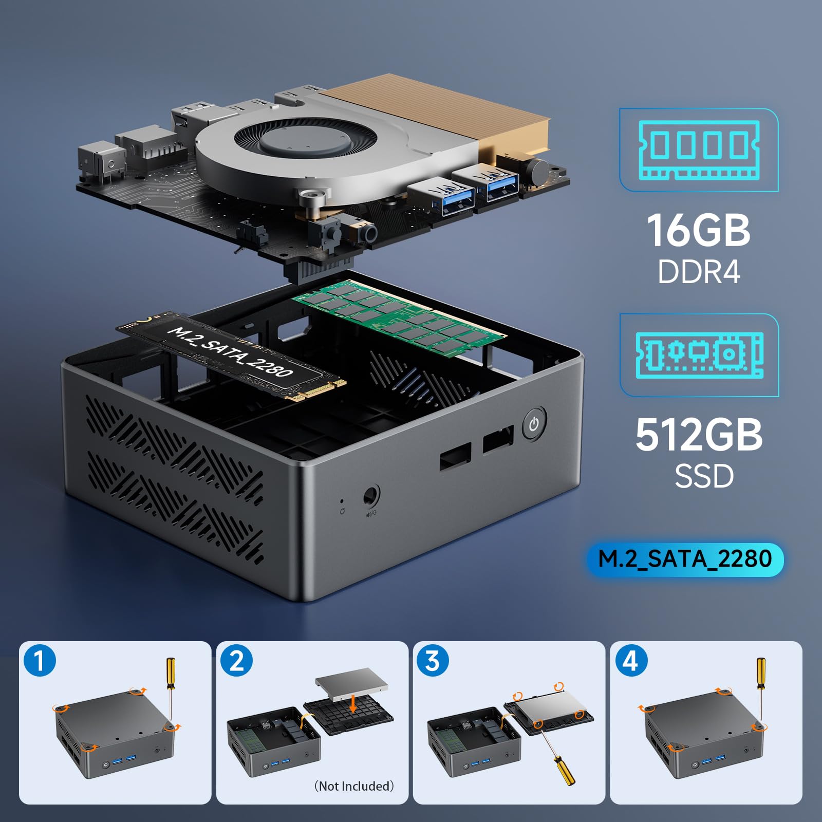 Bmax B4 Pro Mini PC, 12th Gen Intel N97 (up to 3.60GHz), 16GB DDR4