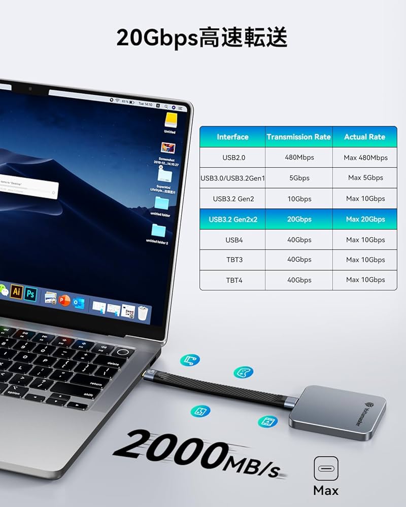 Amazon.co.jp: Yottamaster 1TB SSD 外付け磁気、最大2000MB/s USB 3.2