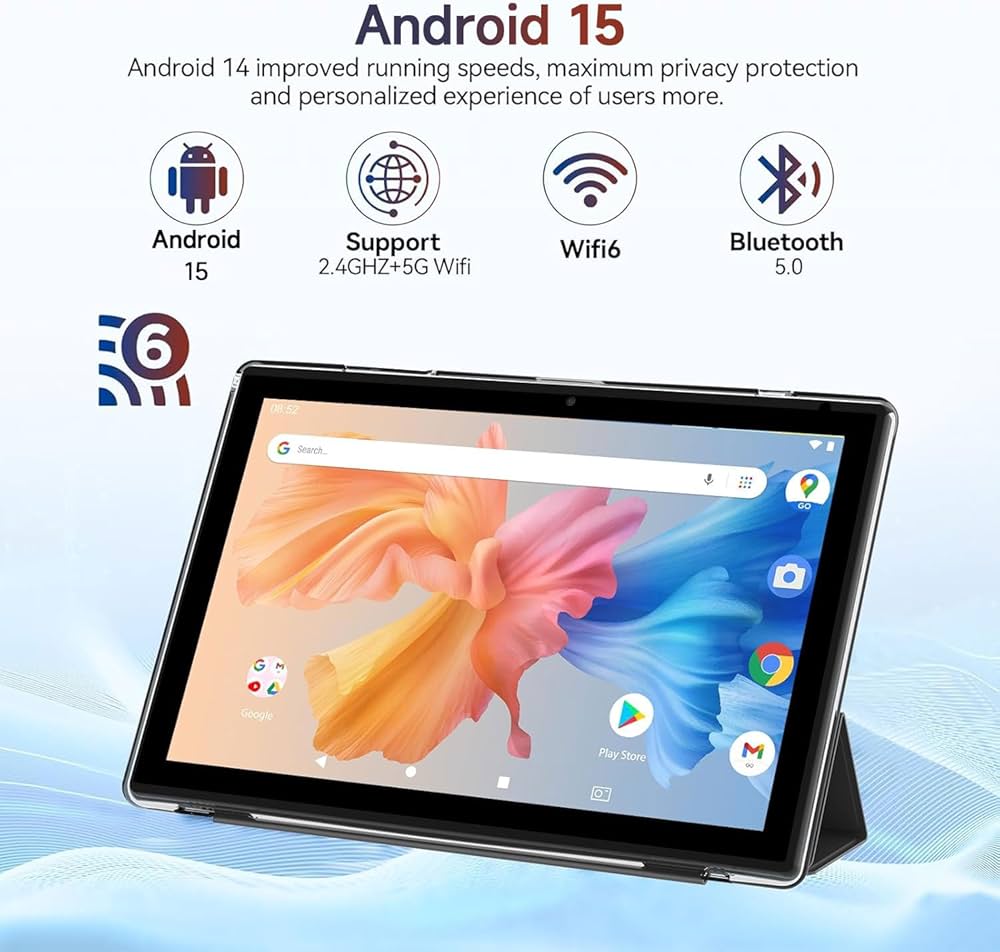 Tablet Android 15 de 10 polegadas, 12 GB de RAM + 64 GB de ROM + 1