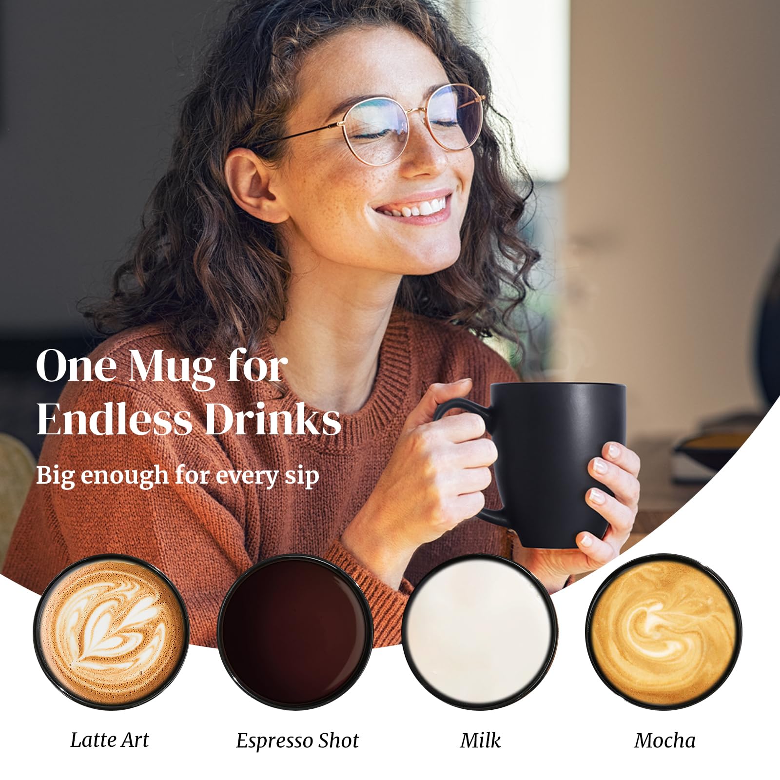 Amazon.com | DOWAN Coffee Mugs, Black Coffee Mugs Set of 6, 16 oz