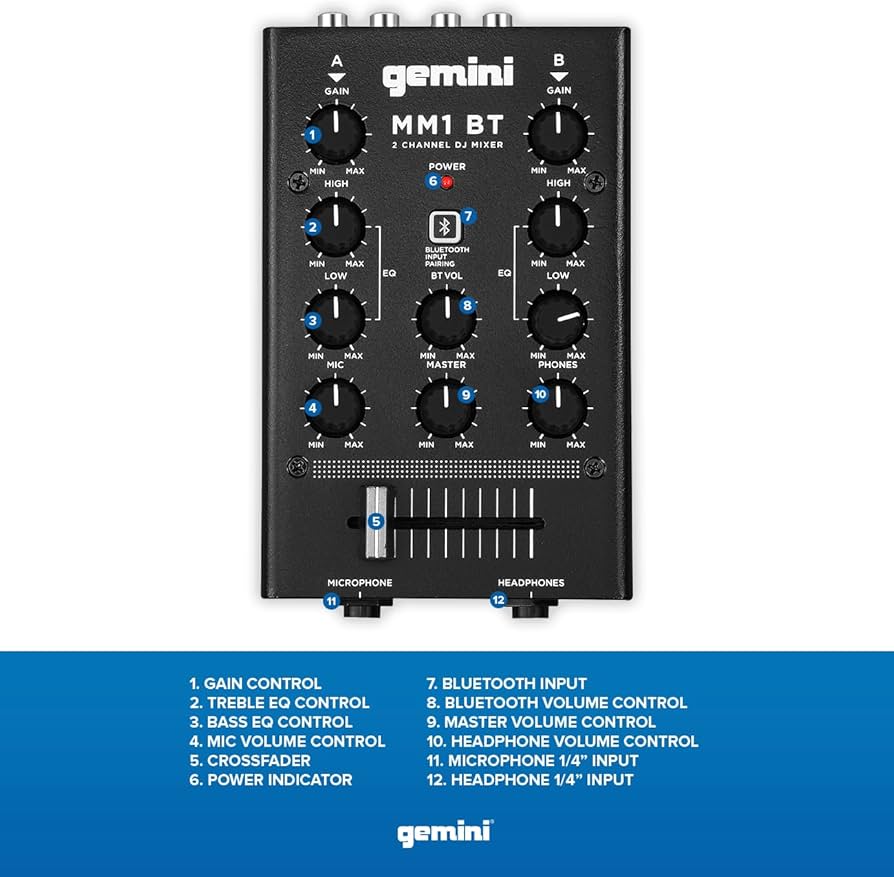 Amazon.com: Gemini Portable Bluetooth DJ Mixer – 2-Channel Mini