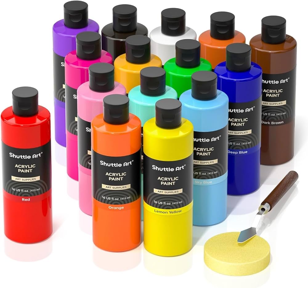Amazon | Shuttle Art アクリル絵の具 15色 473ml 大容量 絵の具セット