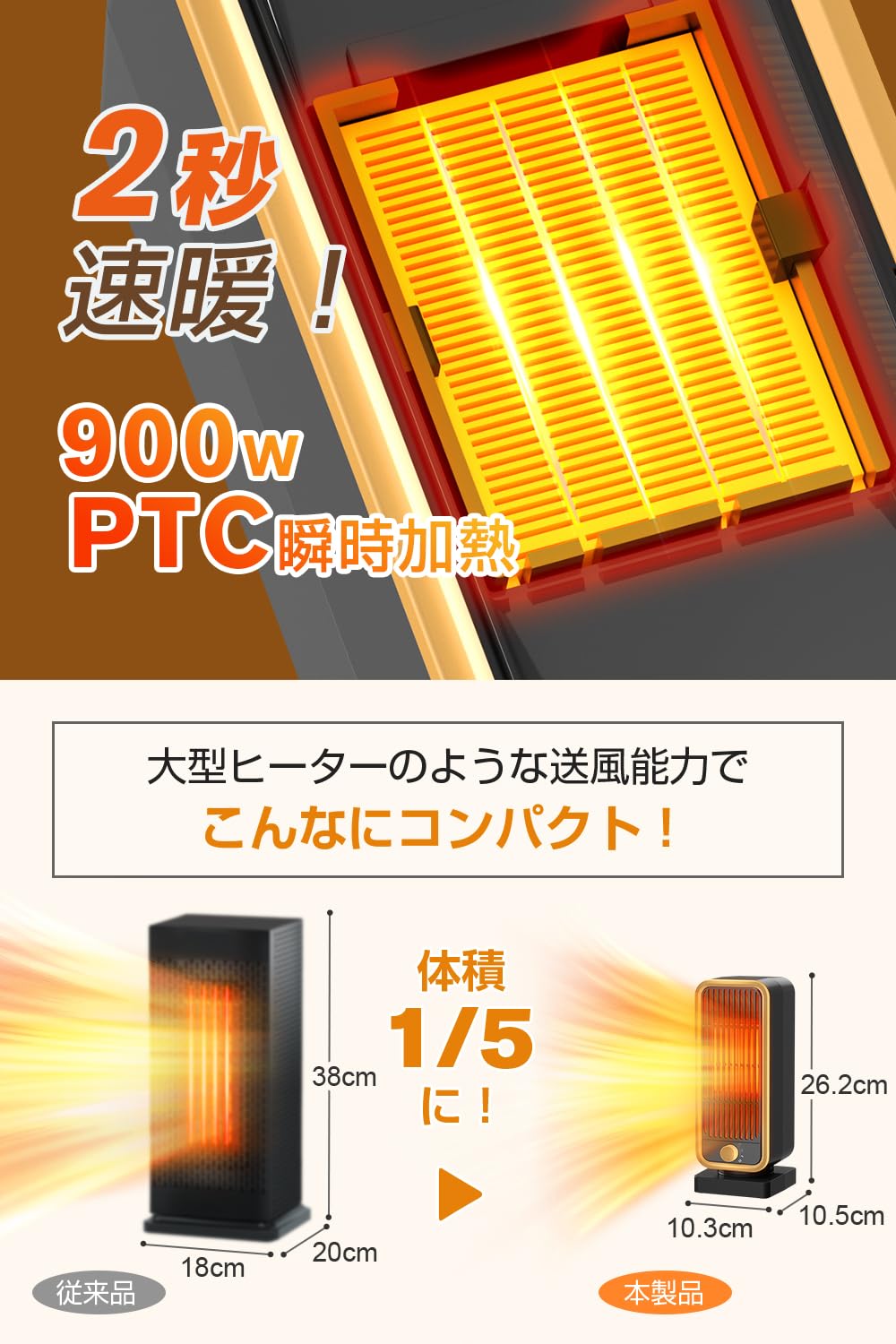 Amazon | セラミックヒーター 小型 【2025新モデル・2秒速暖】 足元