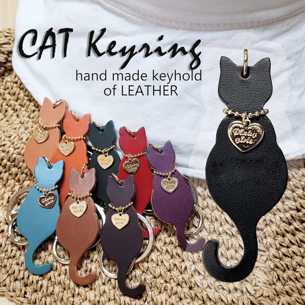 Amazon.co.jp: [byDream] 可愛い猫模様 猫キーホルダー 本革 バッグ