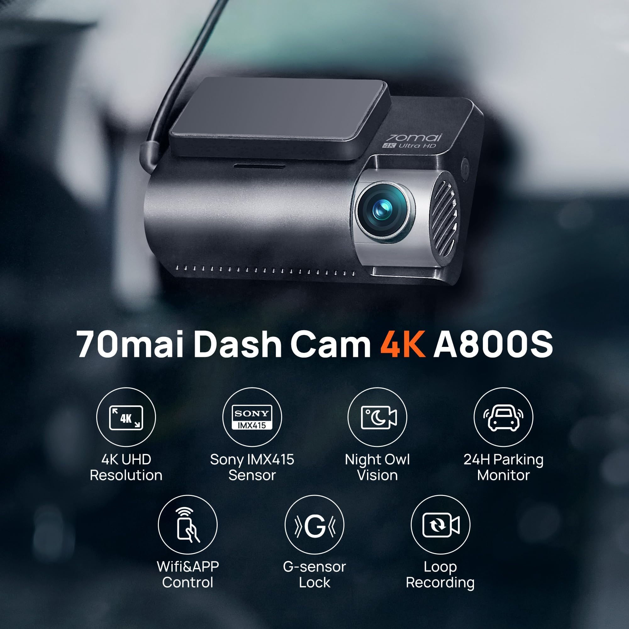 70mai 4K Dash Cam Front and Rear, Built in 5Ghz Wi-Fi & GPS Car