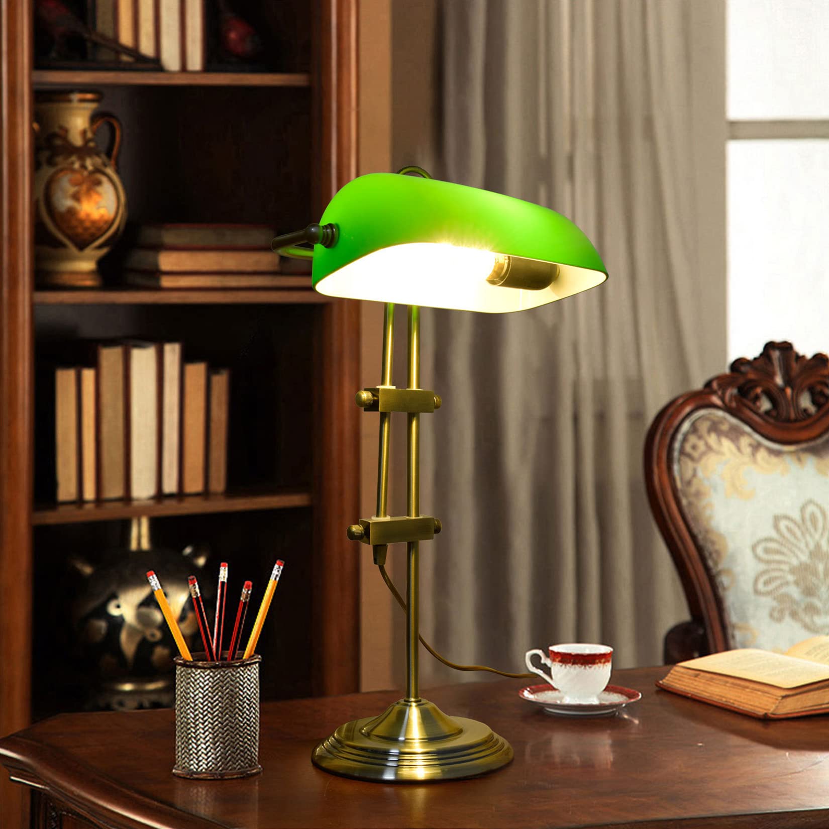 Fiunkes American Traditional Bankers Lamp Vintage Green Glass Desk