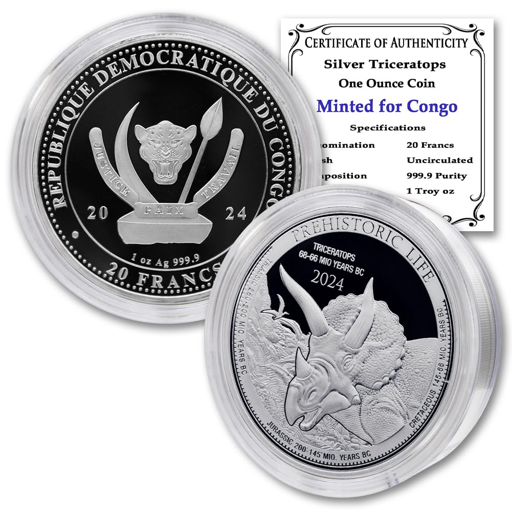 2024 1 oz Congo Silver Prehistoric Life Series - Triceratops Coin