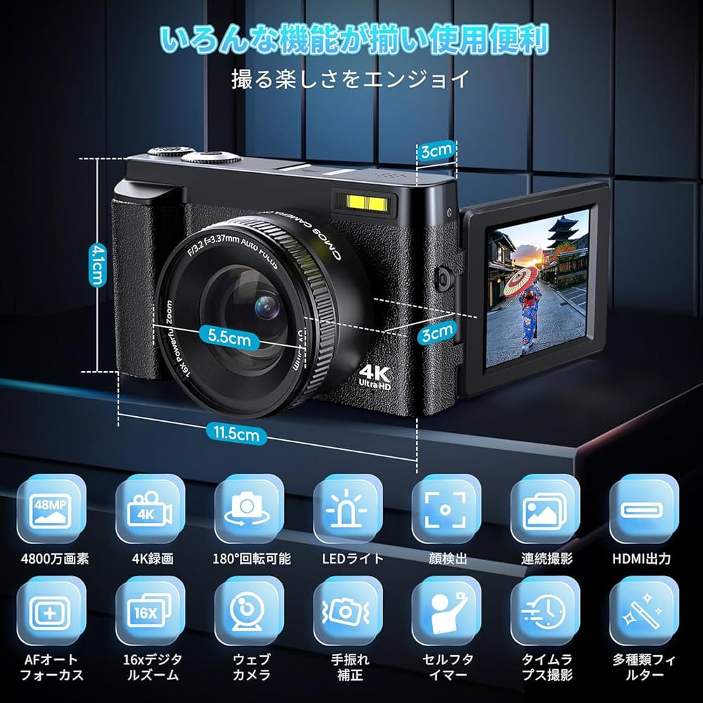 Amazon | Lecnippy デジカメ 4K デジタルカメラ 32GBマイクロSDカード