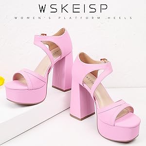 Amazon.com | WSKEISP Platform Chunky Heels for Women Trendy Square