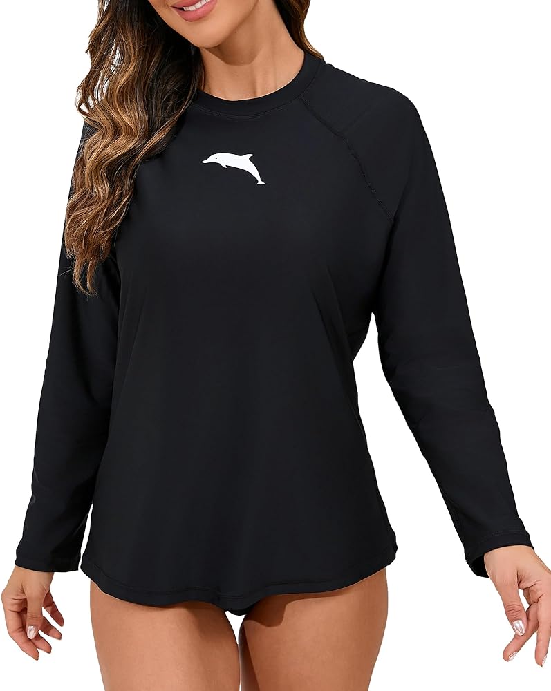 Halcurt Womens Long Sleeve Rash Guard Swim Shirts with Built in