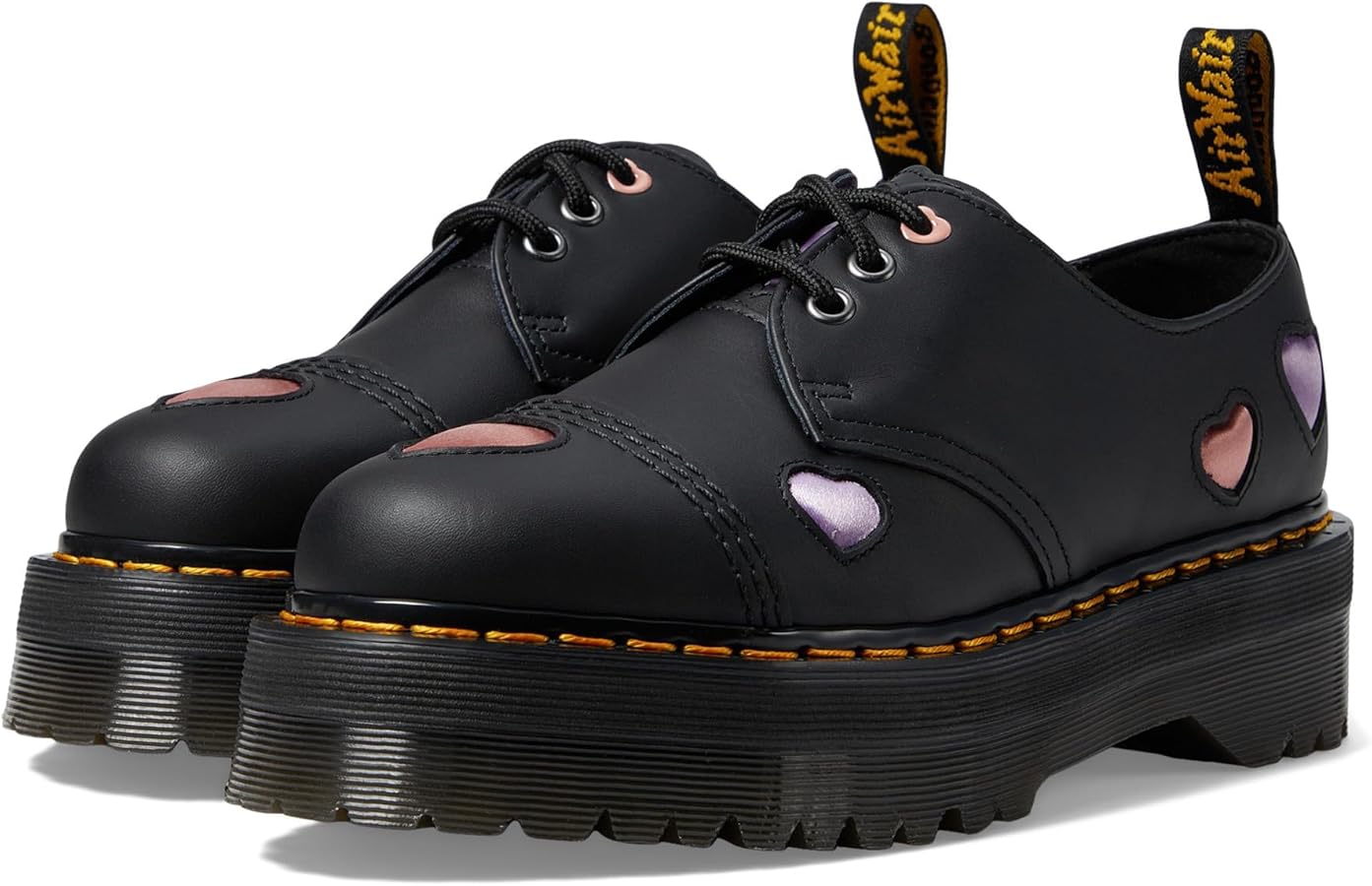 Dr. Martens Women's 1461 Quad Heart Leather Platform Shoe, Black