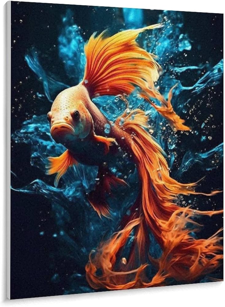 Amazon | 水の中を泳ぐ怒っているベタの魚 数字キットによる絵画 数字