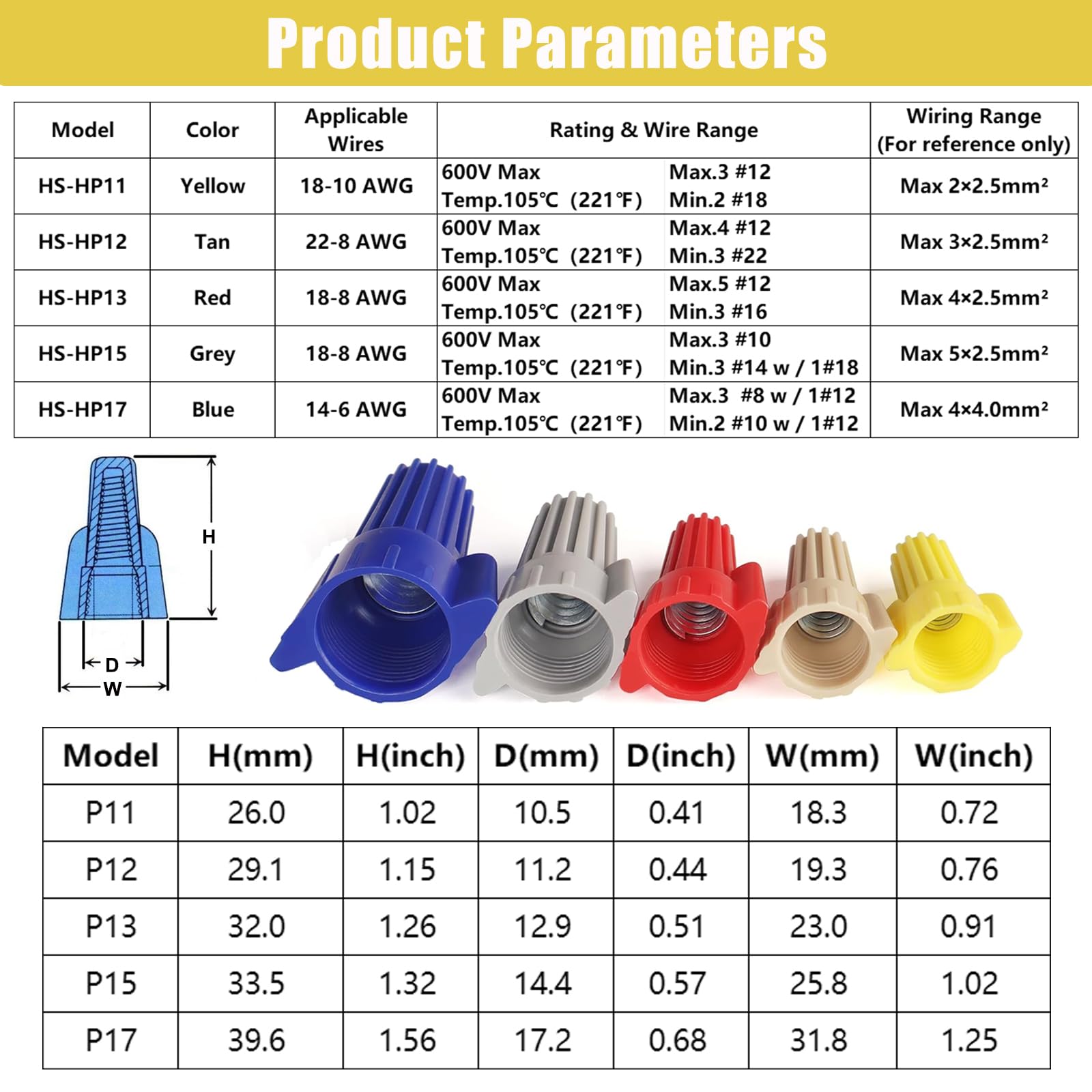 XUMMERWM 500 PCS Twist Wire Nuts(300 Pcs12 Gauge Tan Wire Nuts+200