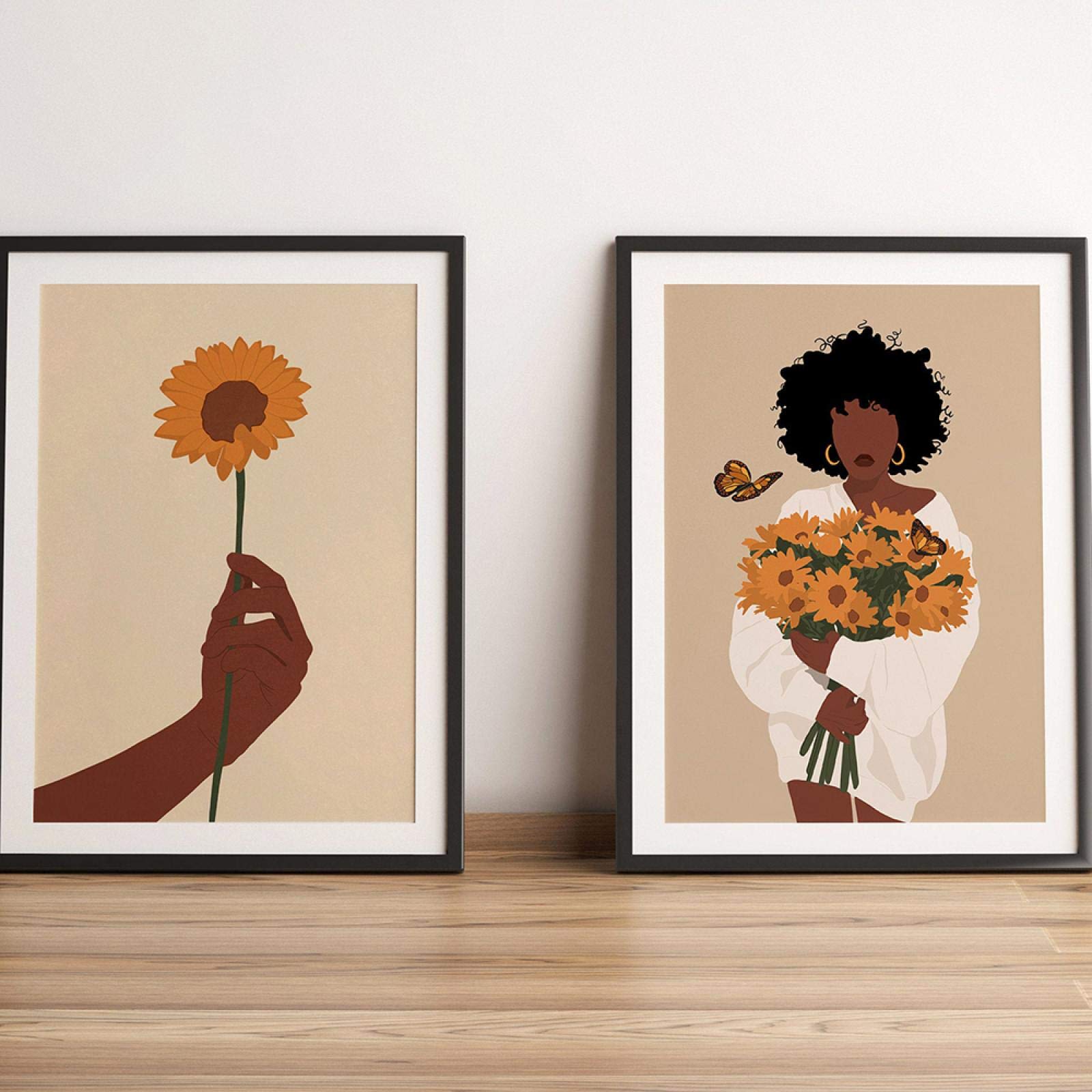 Amazon｜キャンバス絵画抽象的な自由奔放に生きる黒人女性花の恋人北欧