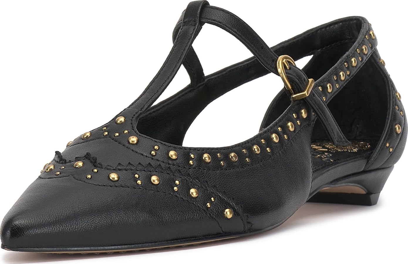 Amazon.com | Vince Camuto Valkie Studded Kitten Heel T-Strap Flat