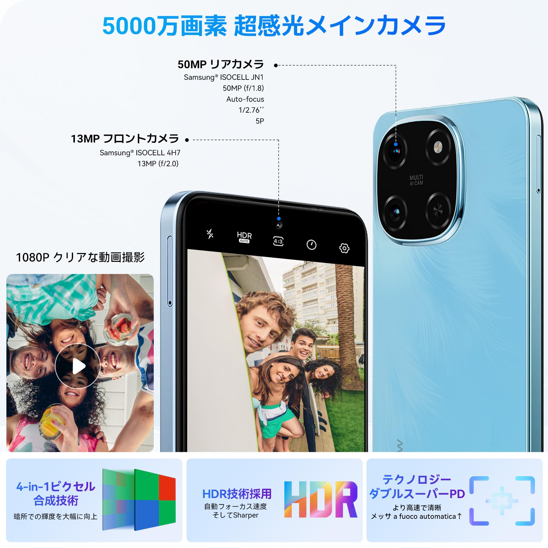 Amazon | Blackview Color6 SIMフリー スマートフォン 日本語版 24GB+