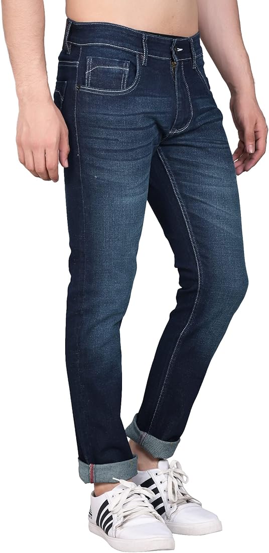 Buy Peplos- Slim Fit Dark Blue with Green Tint Premium Denim Jeans