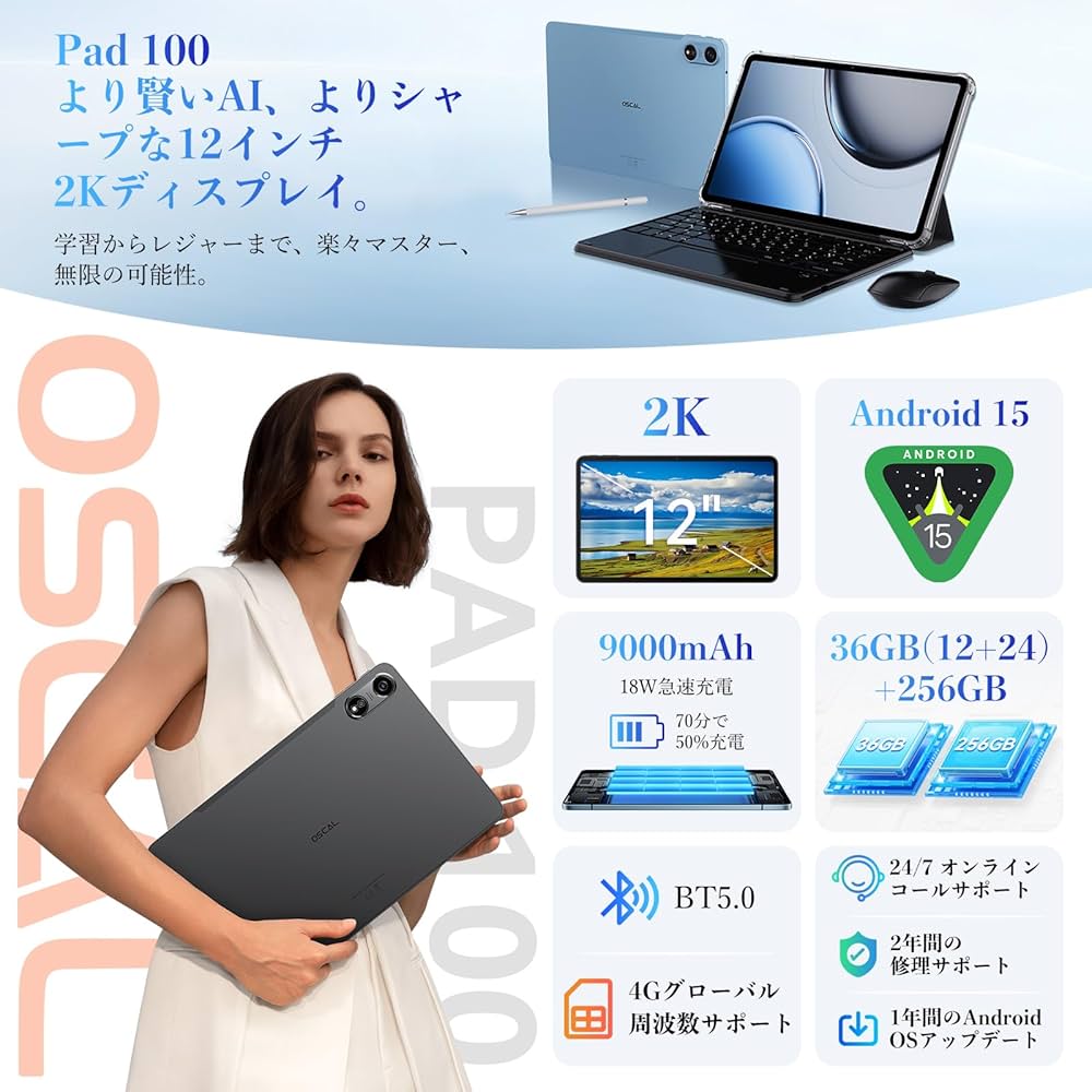 Amazon.co.jp: 【2026タブレット 12インチ 大画面】OSCAL PAD100