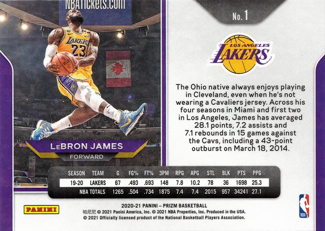 Amazon.com: 2020-21 Panini Prizm #1 LeBron James Basketball Card