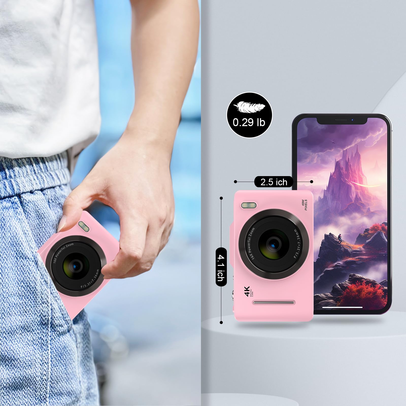 Amazon | デジタルカメラ、FHD 4K 48MP ポイントアンドシュート