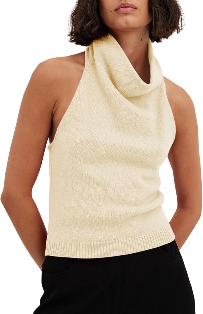 Langwyqu Womens Turtleneck Sweater Vests Sleeveless Knit Halter
