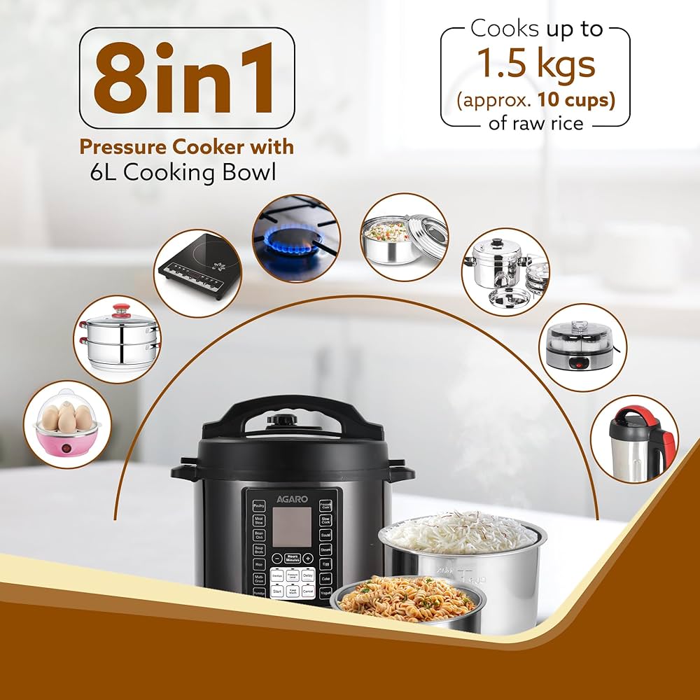 AGARO Imperial Electric Pressure Cooker, 6 litres, 1.5Kgs (approx
