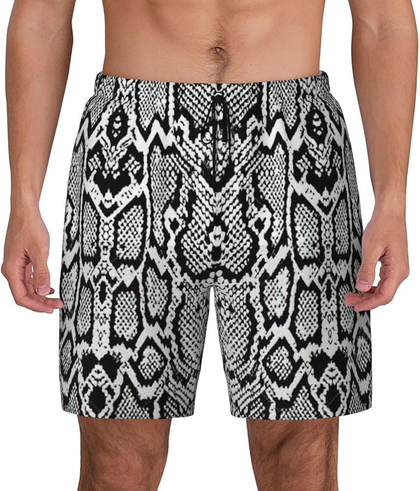 Amazon.com: Black White Snake Skin Print Mens Swim Trunks Stretch