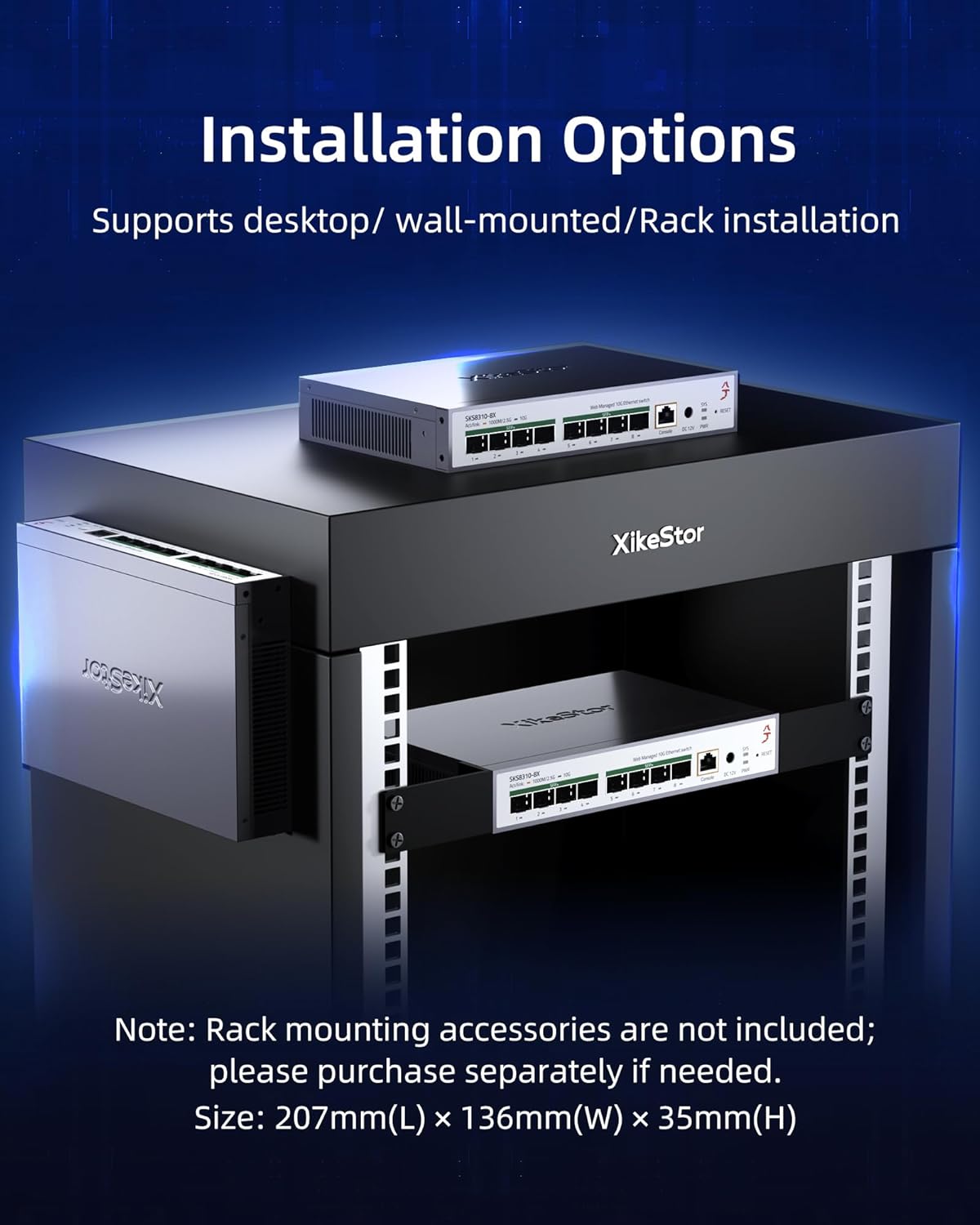 8 Port 10G Ethernet Switch, L3 Managed 10Gb Network Switch with 8X