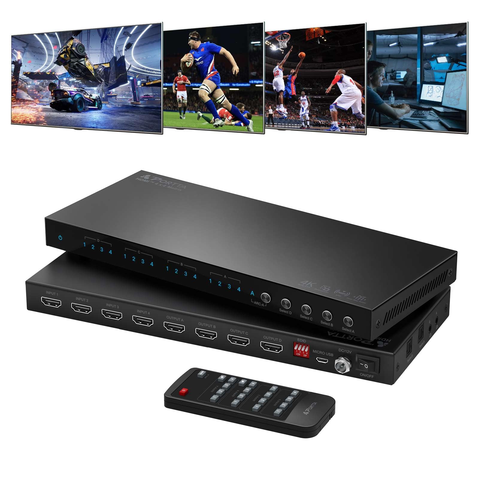 Amazon.com: PORTTA 4x4 HDMI Matrix 4K 60Hz 4:4:4, 4 in 4 Out