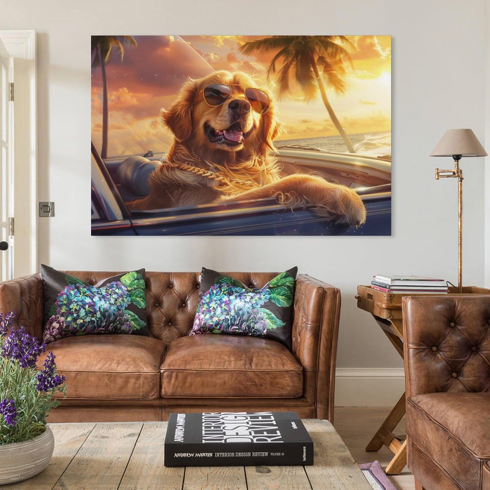 Amazon.co.jp: 絵画 ヨットに座って景色を眺めるゴールデンレトリバー