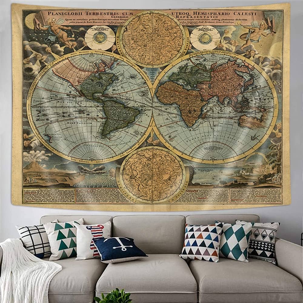 Amazon.co.jp: ヴィンテージ世界地図 タペストリー アンティーク 古い