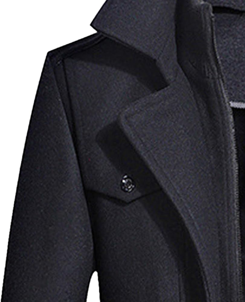 JEKE-DG Men's Winter Warm Wool Coats Slim Fit Single Breasted