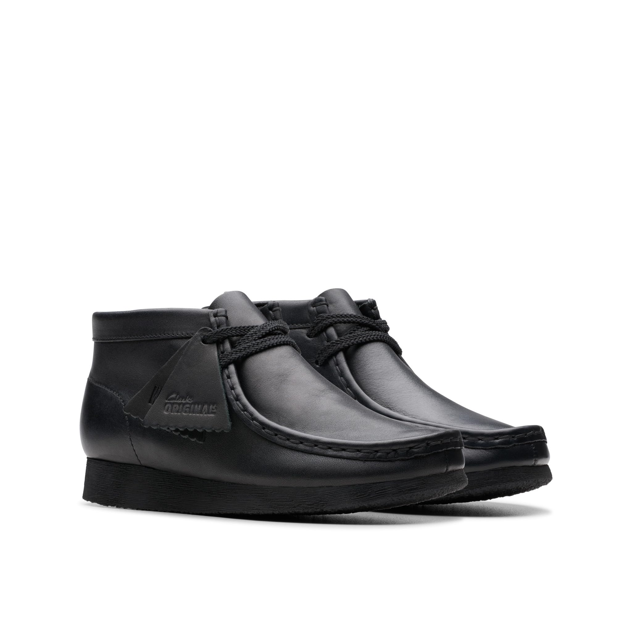 Big Kids Clarks Original Wallabee Boot (Black Leather