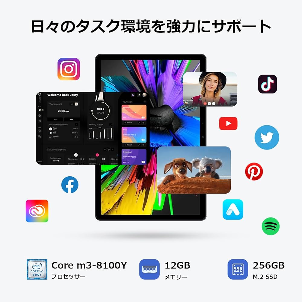 Amazon.co.jp: 2 in 1 タブレットPC 10.1型 Core m3-8100Y 12GB