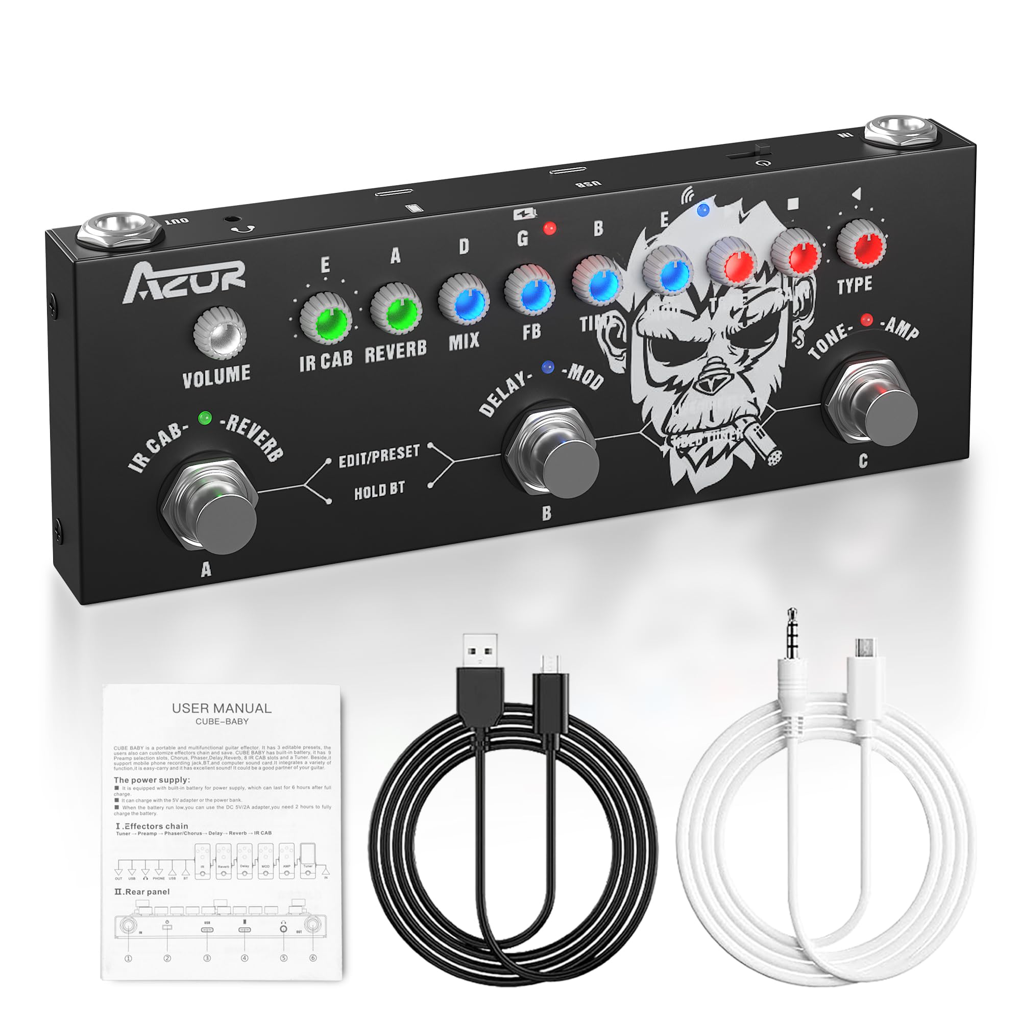 Amazon.com: AZOR Multi Effects Guitar Pedal with 3 Preset,8 IR Cab