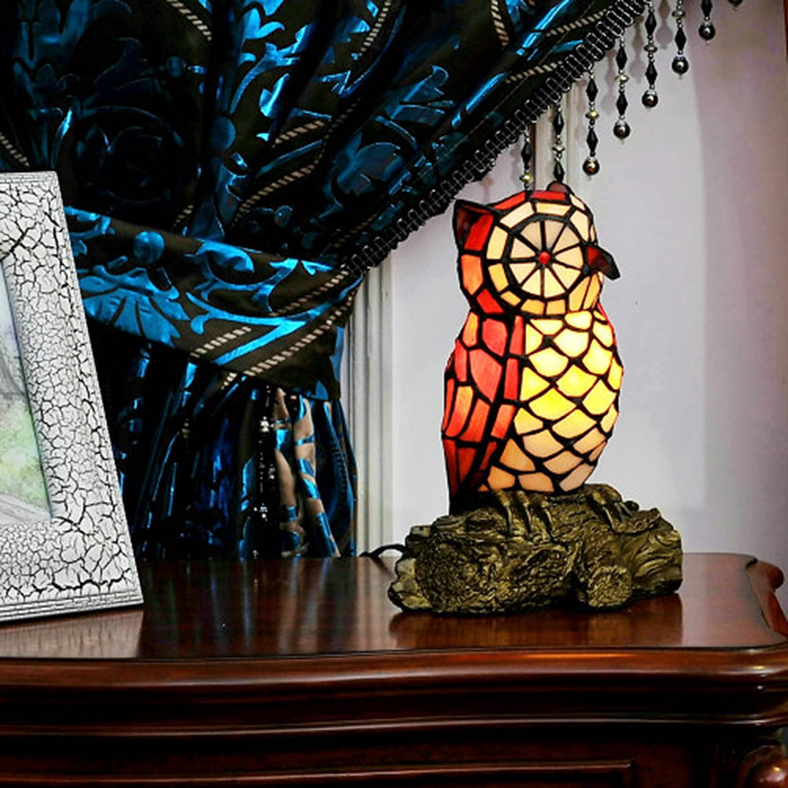 Amazon.co.jp : ランプ 幅6インチ フクロウの形のステンドグラスランプ