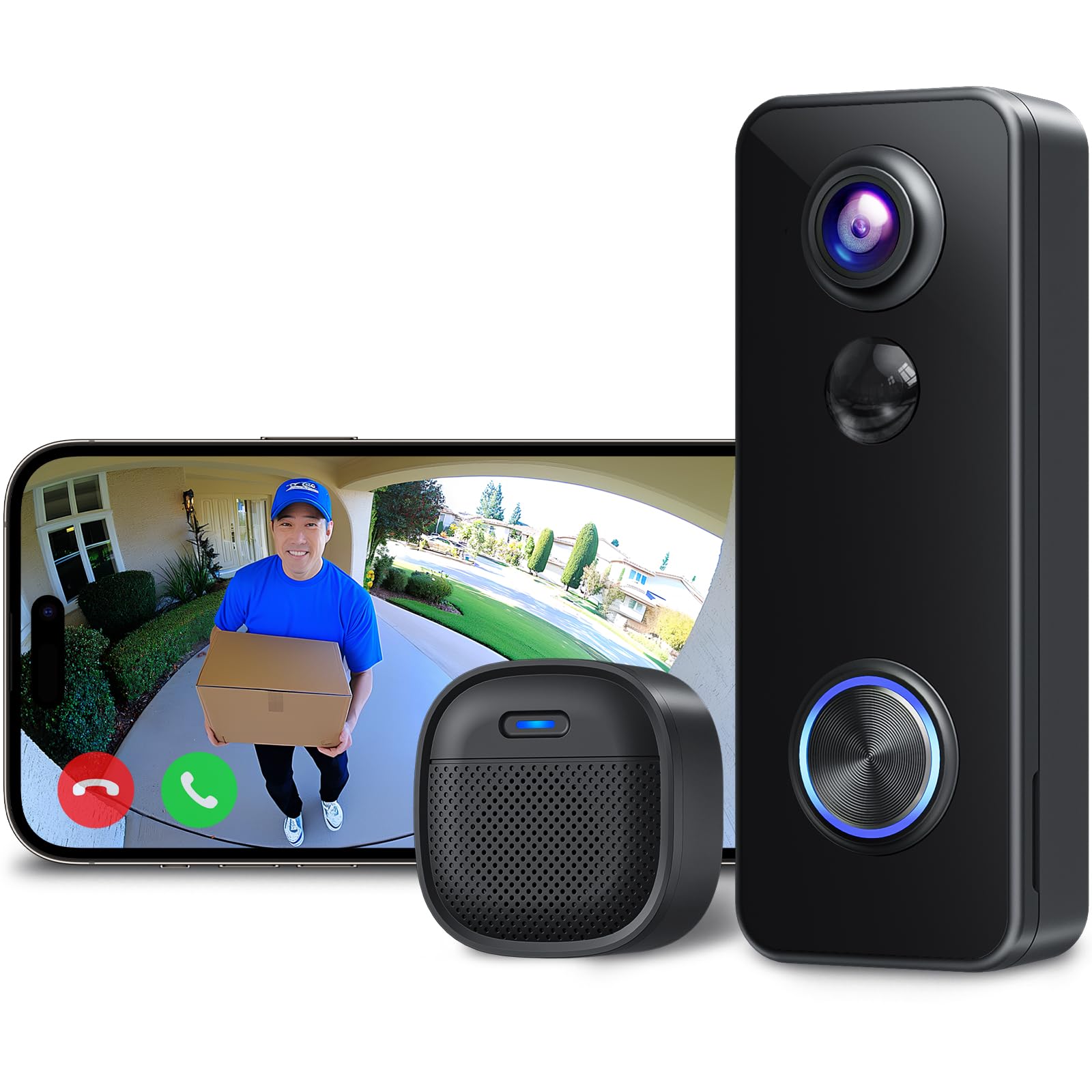 Amazon.co.jp: インターホン ワイヤレス 工事不要【全身確認可能・2K