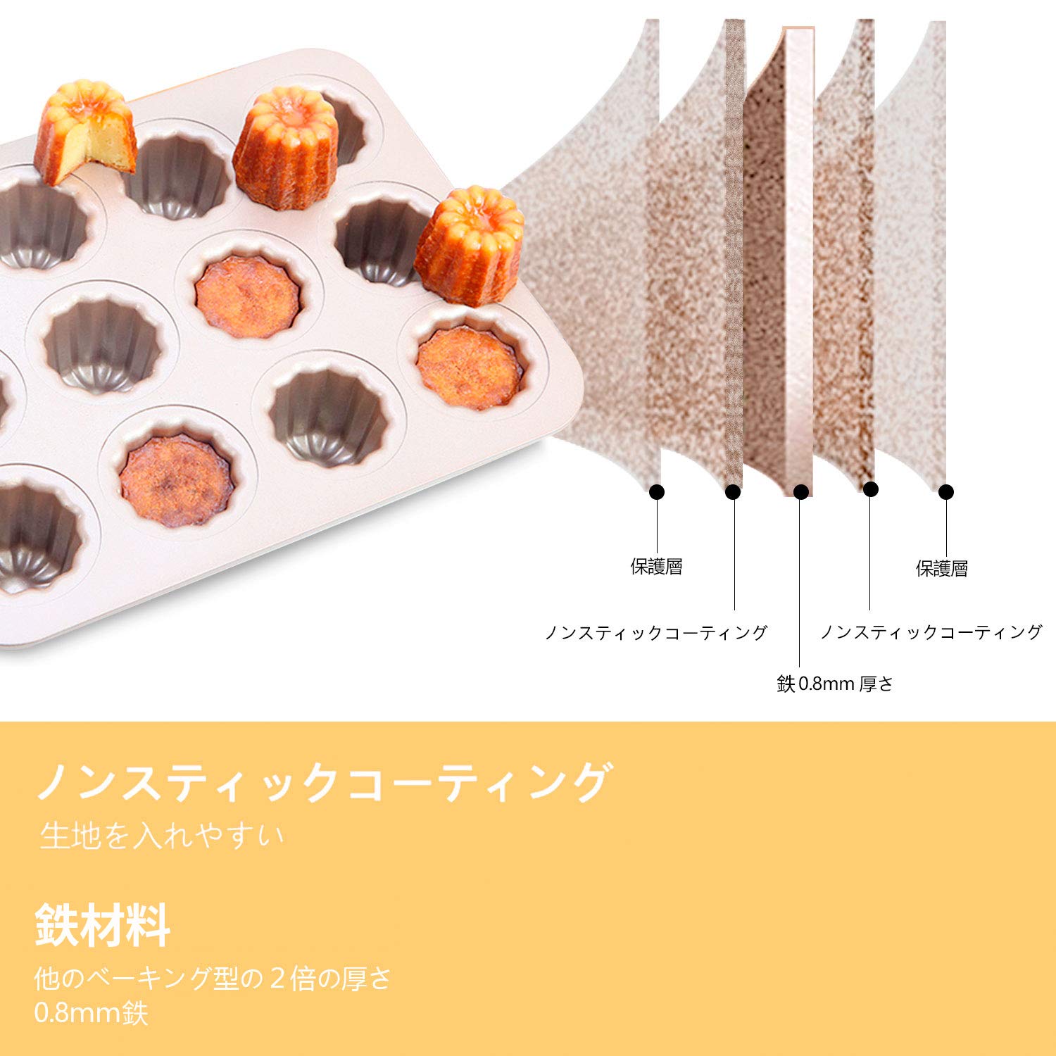 Amazon | CHEFMADE カヌレ型 12個付 粘りにくいケーキ型 外寸約32.5