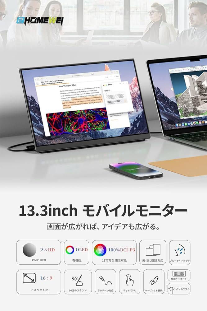 Amazon.co.jp: EHOMEWEI モバイルモニター 有機EL タッチパネル 13.3