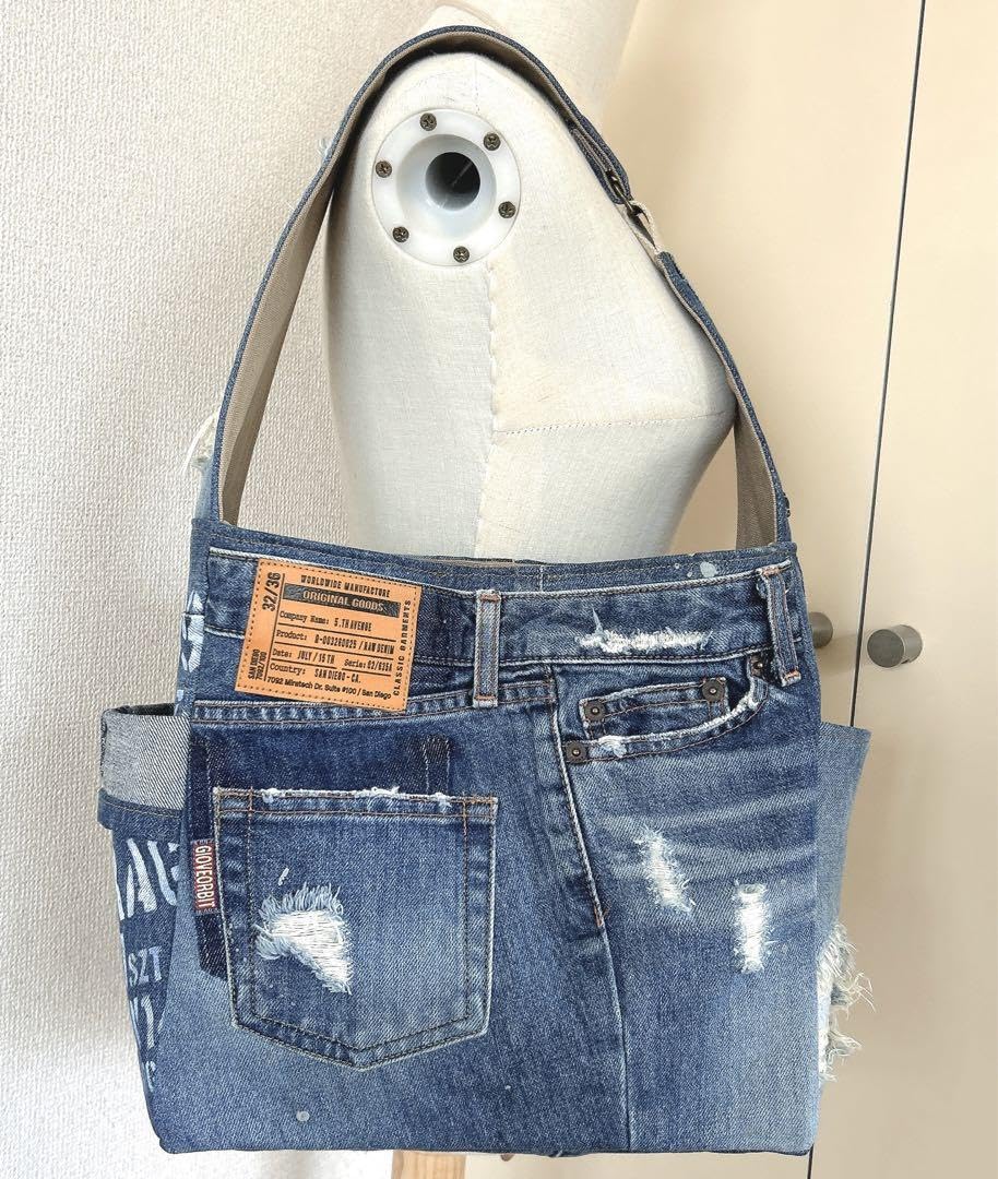 Amazon.co.jp: ダメージデニムリメイクワンショルダーバッグ