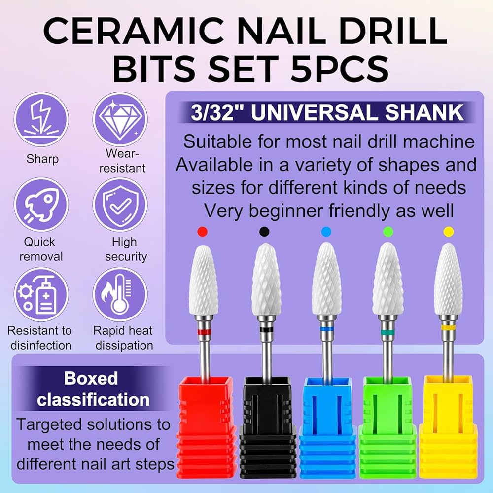Amazon.com: Fantexy Ceramic Nail Drill Bits Set,3/32'' Shank