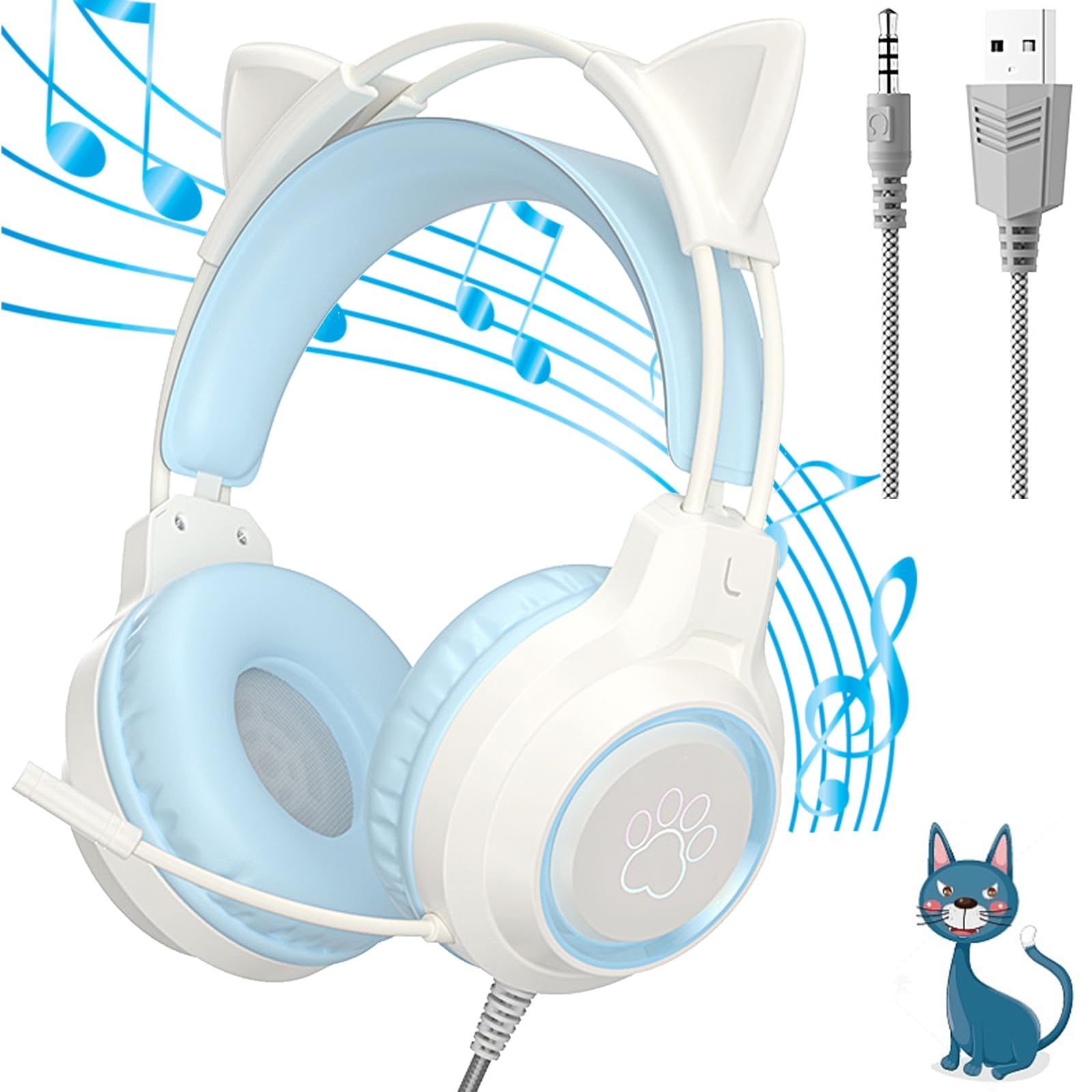 Amazon.co.jp: ゲーミング ヘッドホン 可愛い 猫耳ヘッドホン 有線